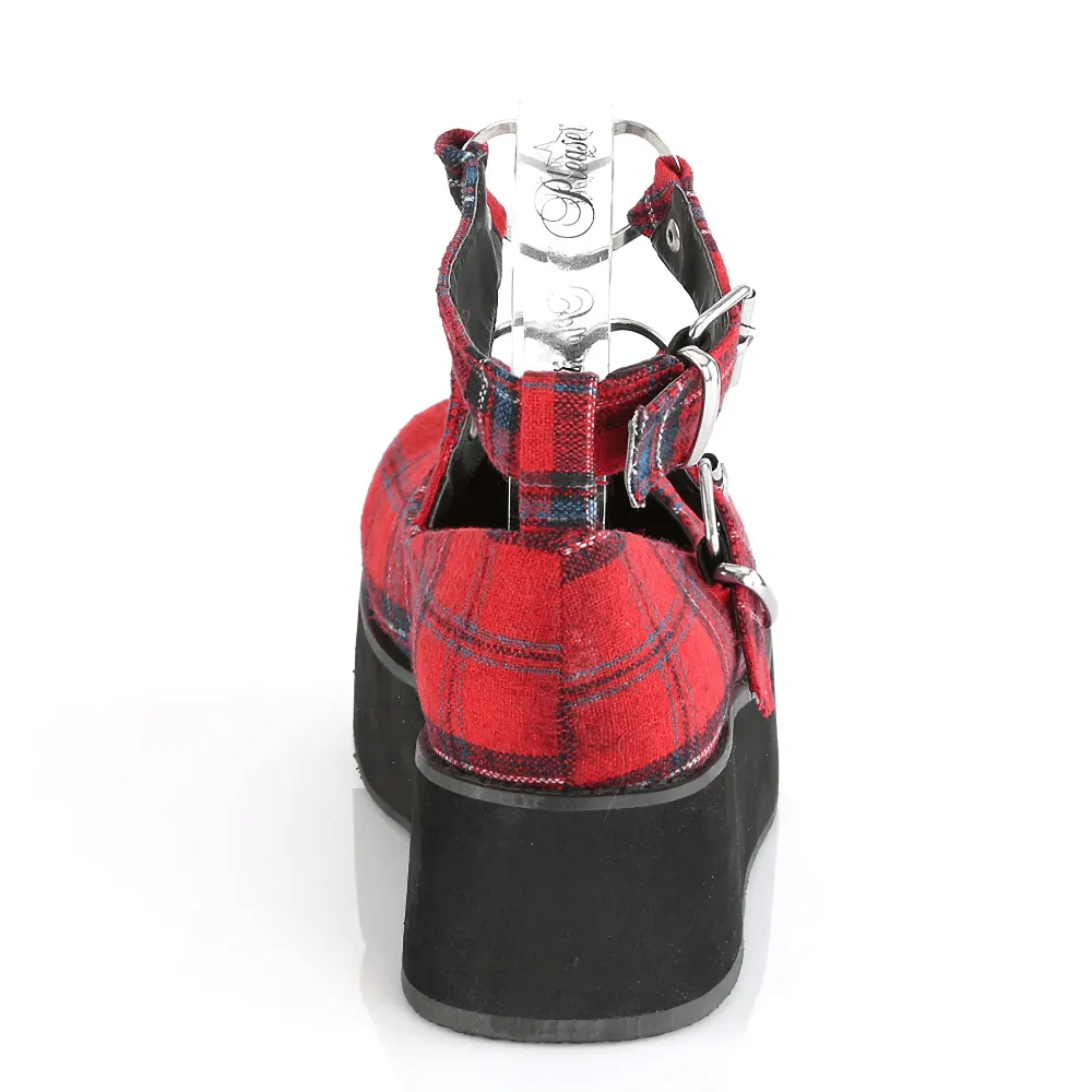 Red Plaid Platform Shoes Heart Buckles