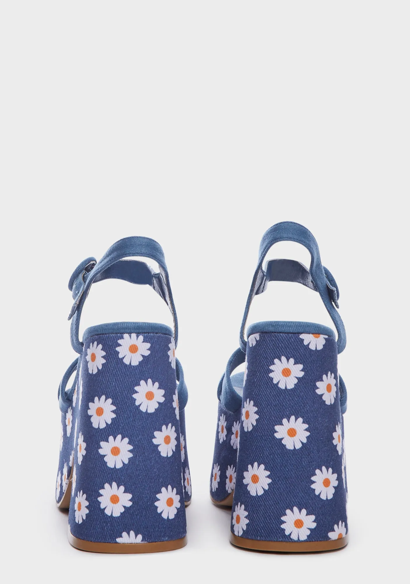 Denim Platform Mules with Daisy Design