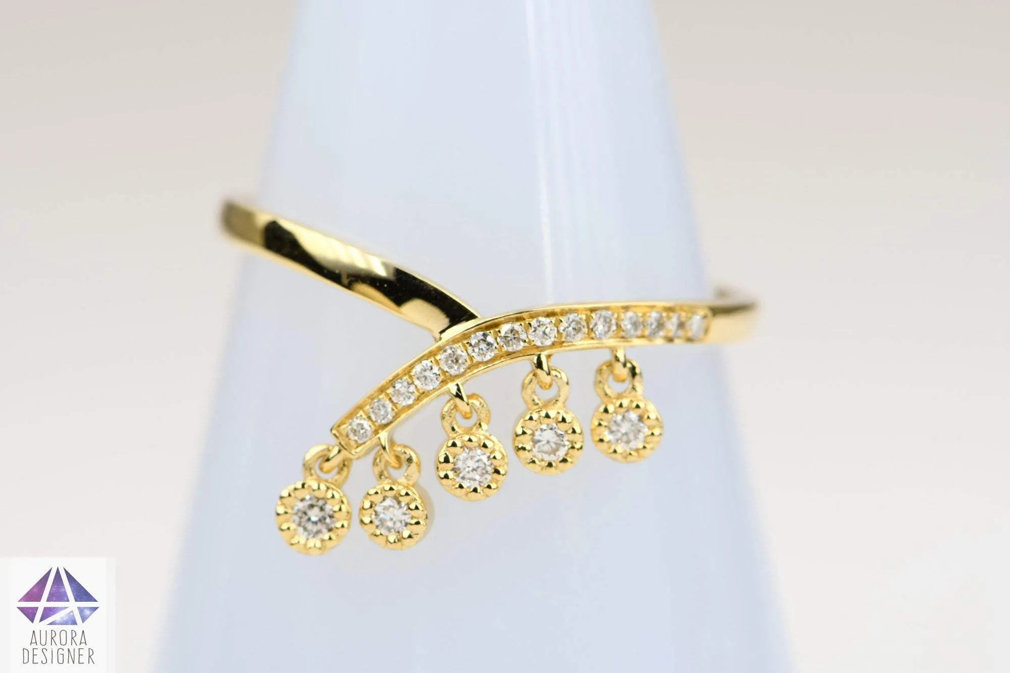 Diamond Milgrain Bezel Set Tassel Ring 18K Gold AD1962