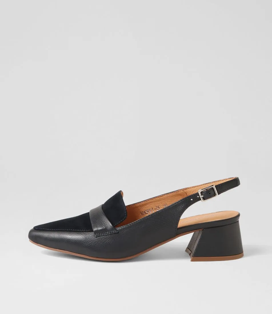 DIANA FERRARI Whoppi Navy Leather Suede Heels