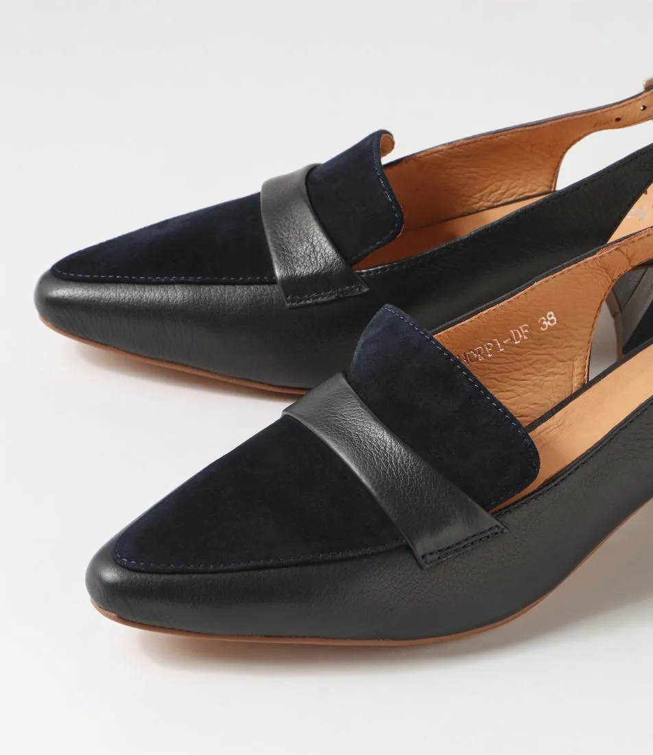 DIANA FERRARI Whoppi Navy Leather Suede Heels