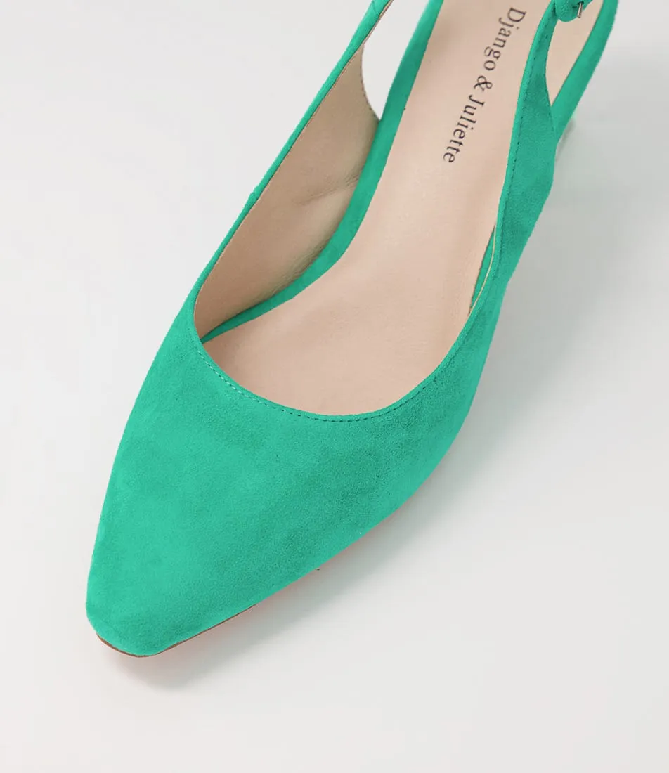 DJANGO & JULIETTE Hinnis Light Emerald Suede Heels