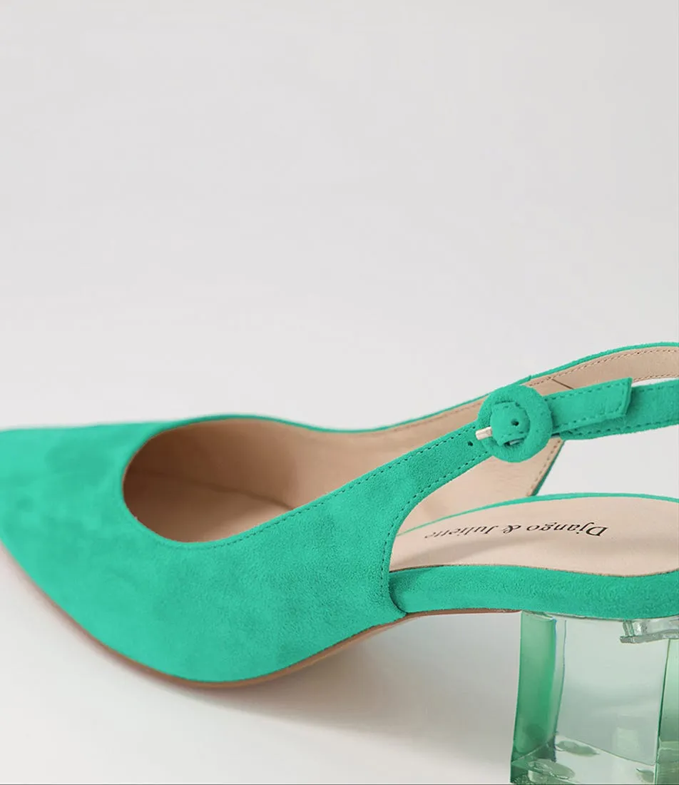 DJANGO & JULIETTE Hinnis Light Emerald Suede Heels