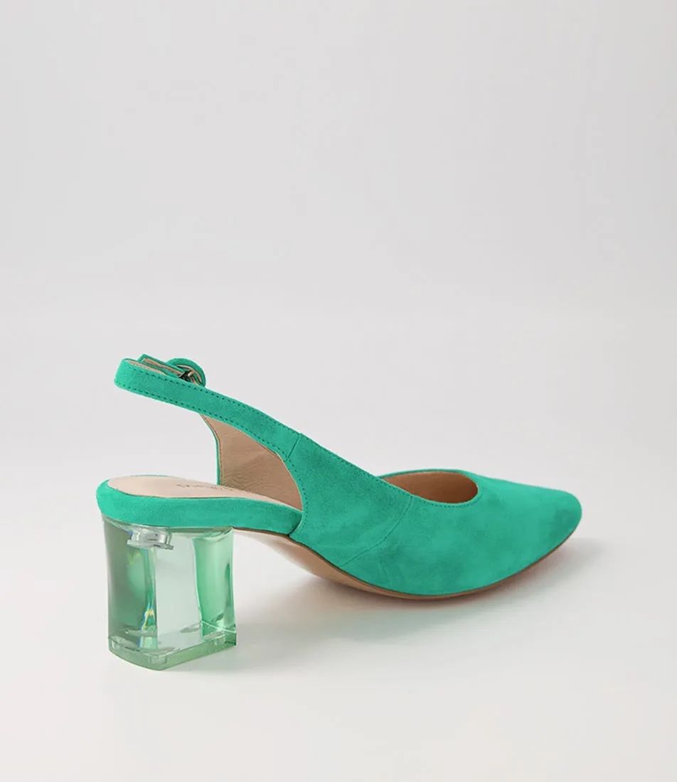 DJANGO & JULIETTE Hinnis Light Emerald Suede Heels