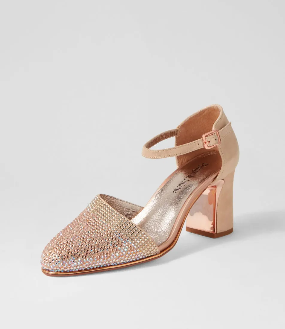 DJANGO & JULIETTE Keeka Rose Gold Petrol Leather Mary Jane Heels