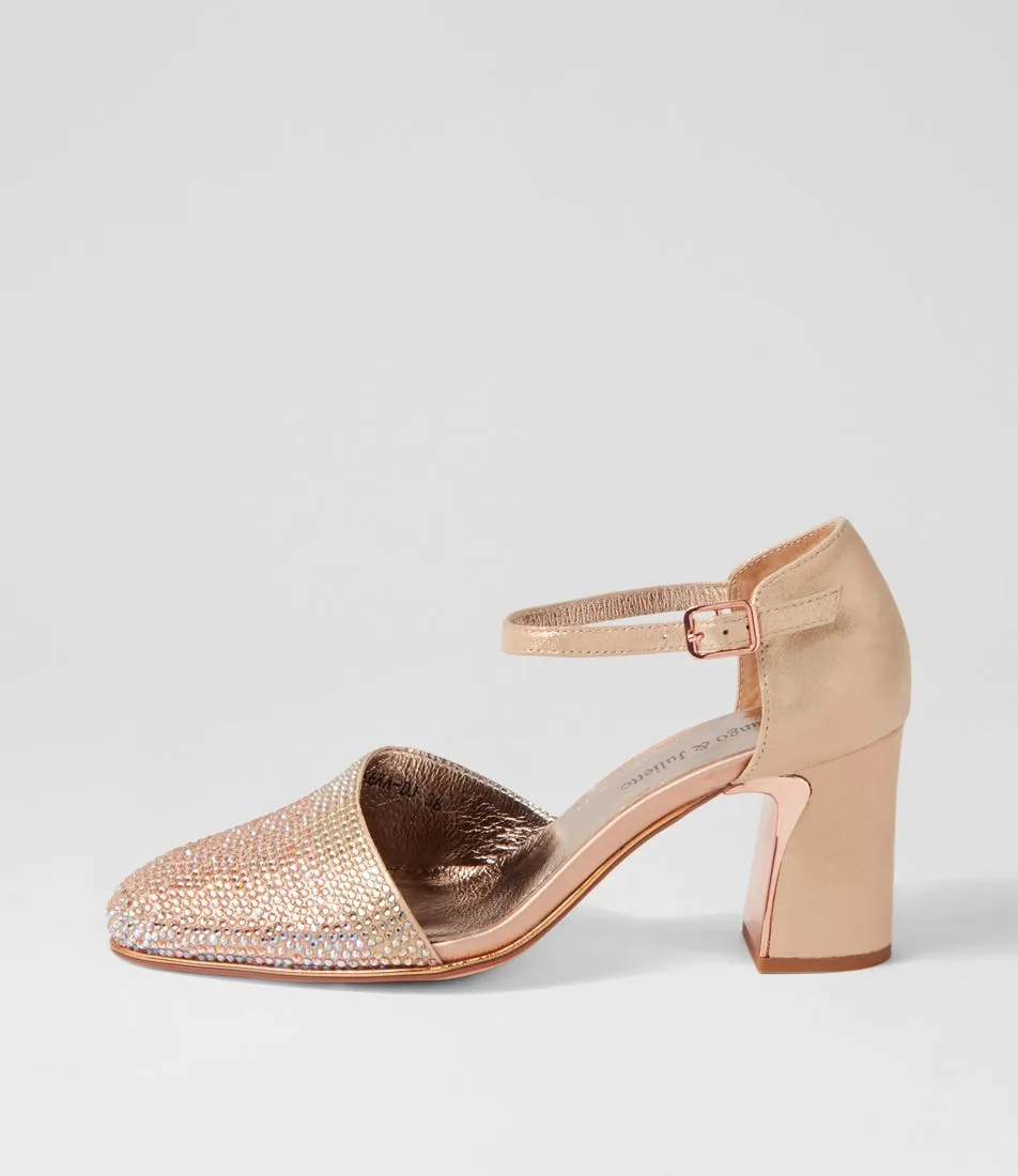 DJANGO & JULIETTE Keeka Rose Gold Petrol Leather Mary Jane Heels