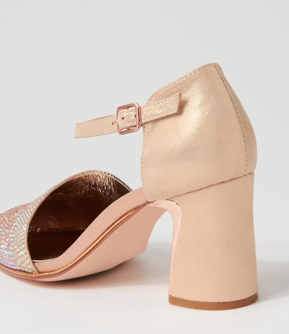 DJANGO & JULIETTE Keeka Rose Gold Petrol Leather Mary Jane Heels