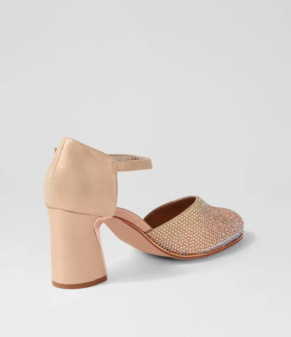 DJANGO & JULIETTE Keeka Rose Gold Petrol Leather Mary Jane Heels