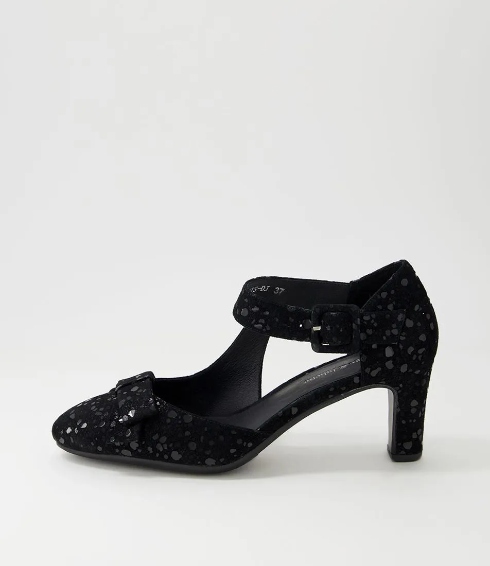 DJANGO & JULIETTE Tunis Black Sparkle Suede Mary Jane Heels