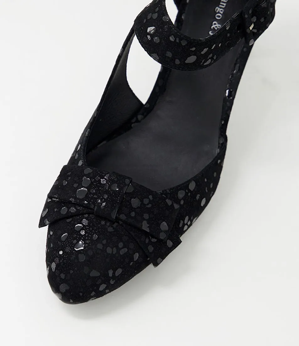 DJANGO & JULIETTE Tunis Black Sparkle Suede Mary Jane Heels