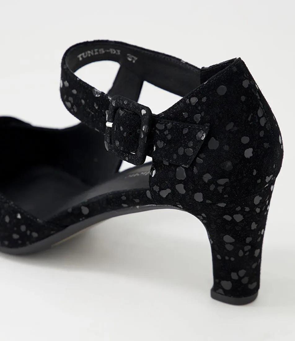 DJANGO & JULIETTE Tunis Black Sparkle Suede Mary Jane Heels