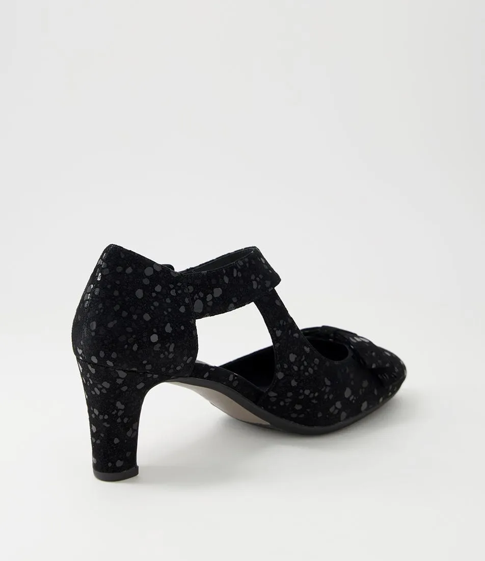 DJANGO & JULIETTE Tunis Black Sparkle Suede Mary Jane Heels