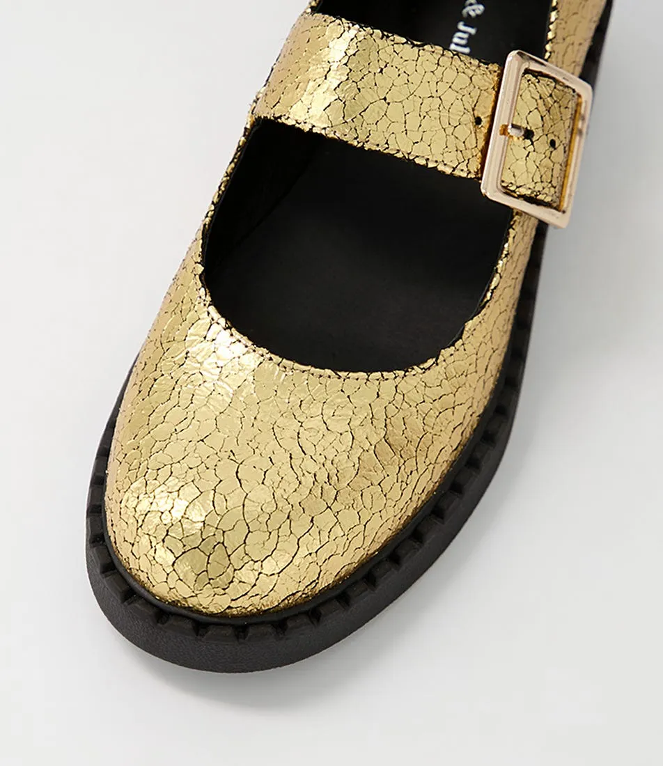 DJANGO & JULIETTE Xandro Gold Vintage Crackle Leather Heels