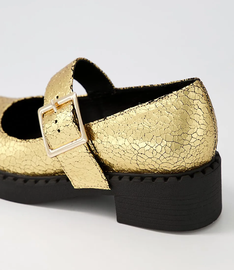 DJANGO & JULIETTE Xandro Gold Vintage Crackle Leather Heels