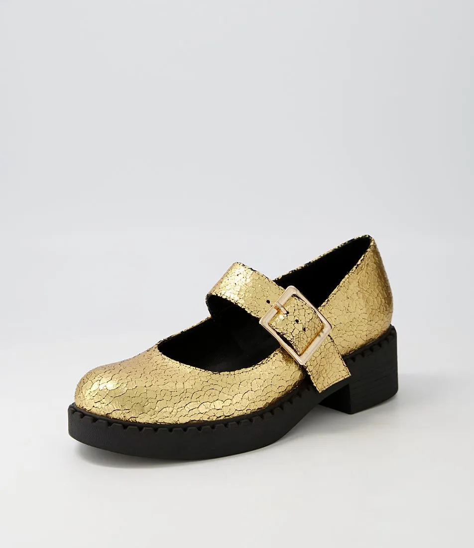 DJANGO & JULIETTE Xandro Gold Vintage Crackle Leather Heels