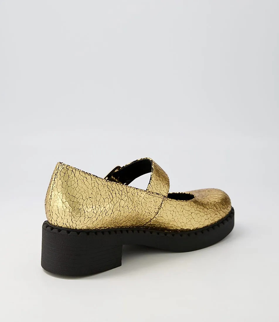 DJANGO & JULIETTE Xandro Gold Vintage Crackle Leather Heels