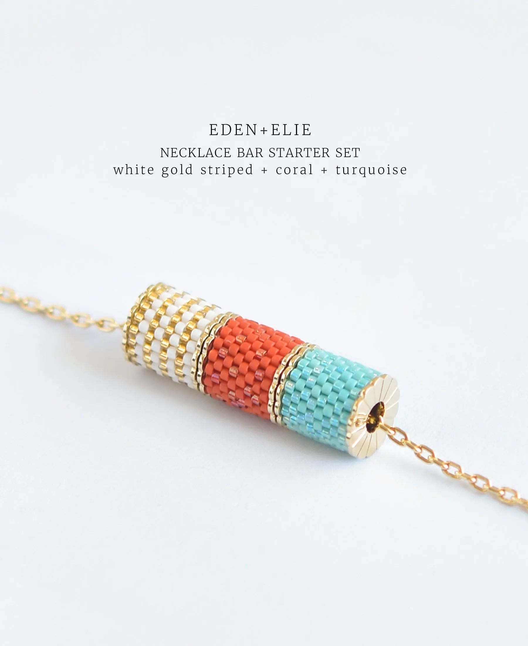 EDEN + ELIE Necklace Bar 3 bead starter set - turquoise + coral + white gold striped