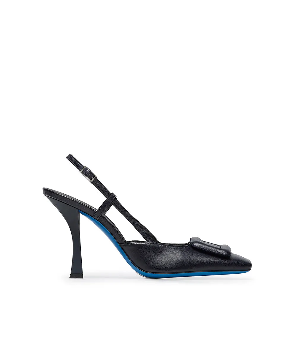 Elegant dark blue slingback pumps crafted from nappa leather