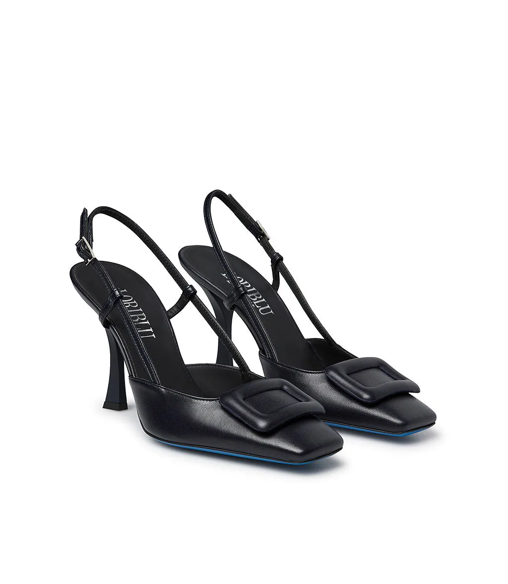 Elegant dark blue slingback pumps crafted from nappa leather