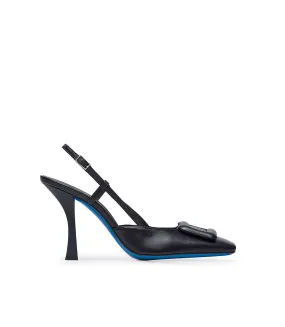 Elegant dark blue slingback pumps crafted from nappa leather