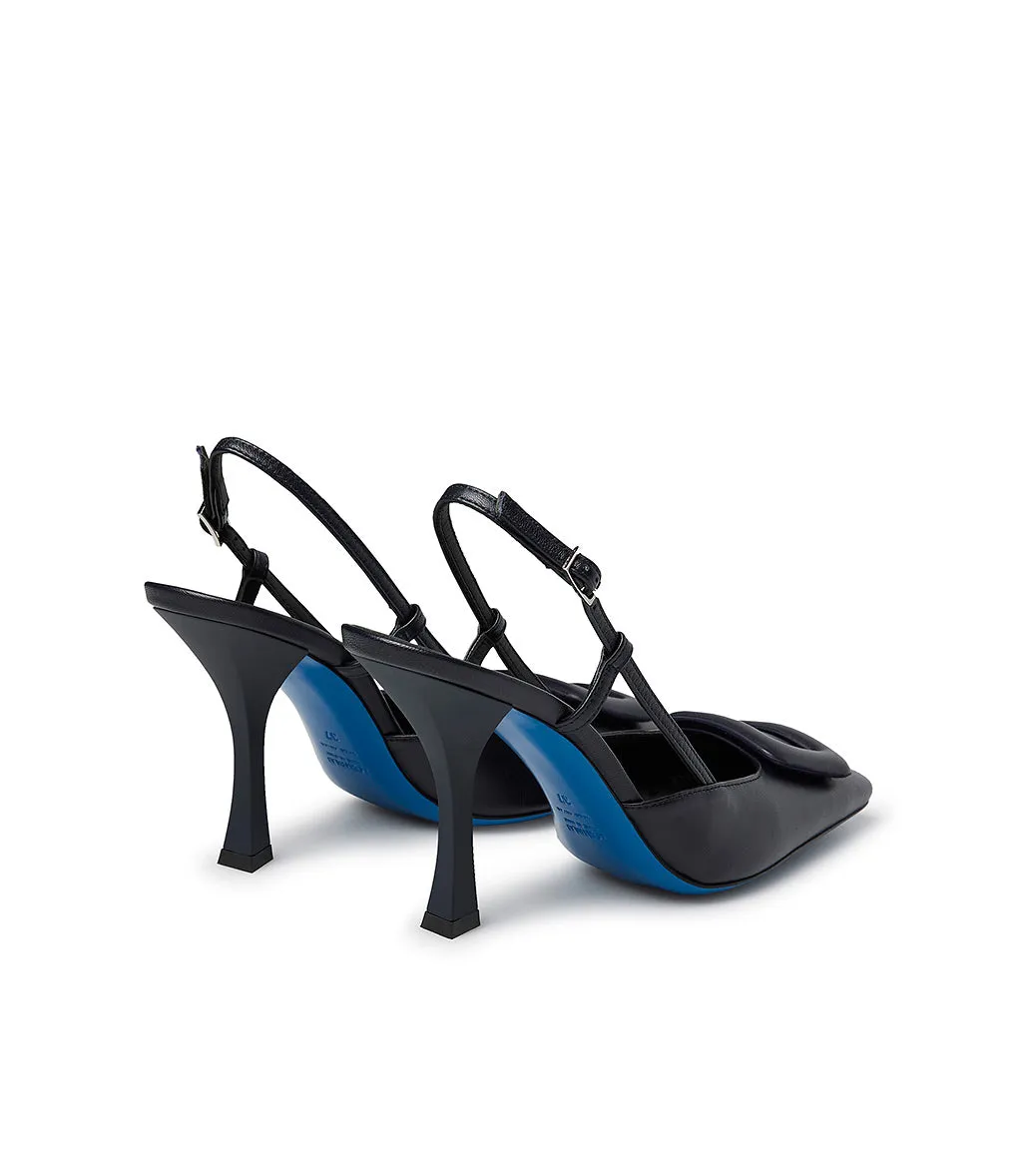 Elegant dark blue slingback pumps crafted from nappa leather