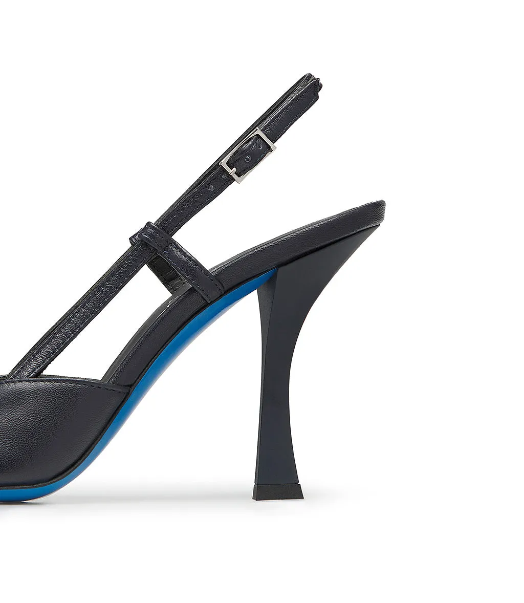 Elegant dark blue slingback pumps crafted from nappa leather