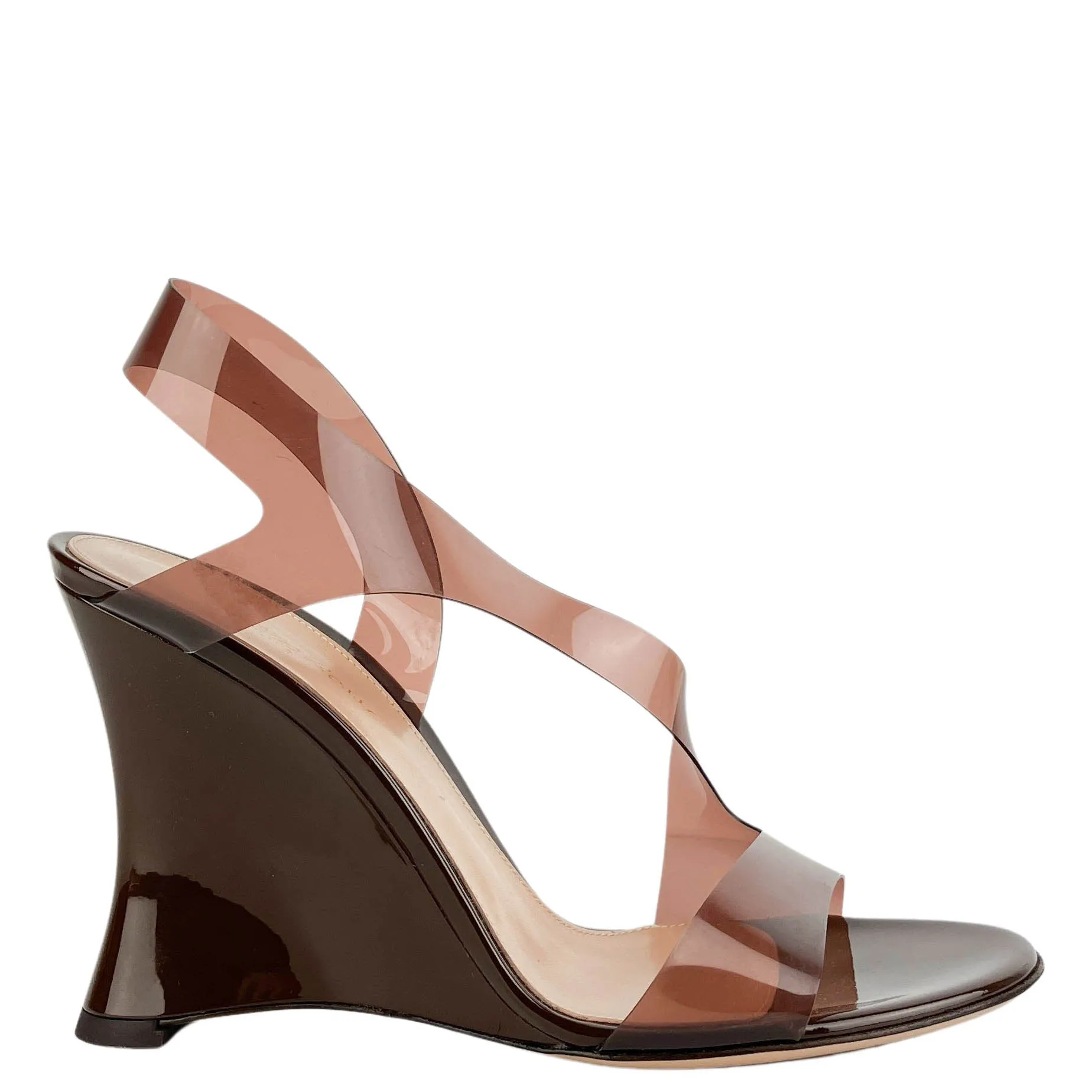 Elegant Gianvito Rossi Glass Brown Transparent Wedge Shoes