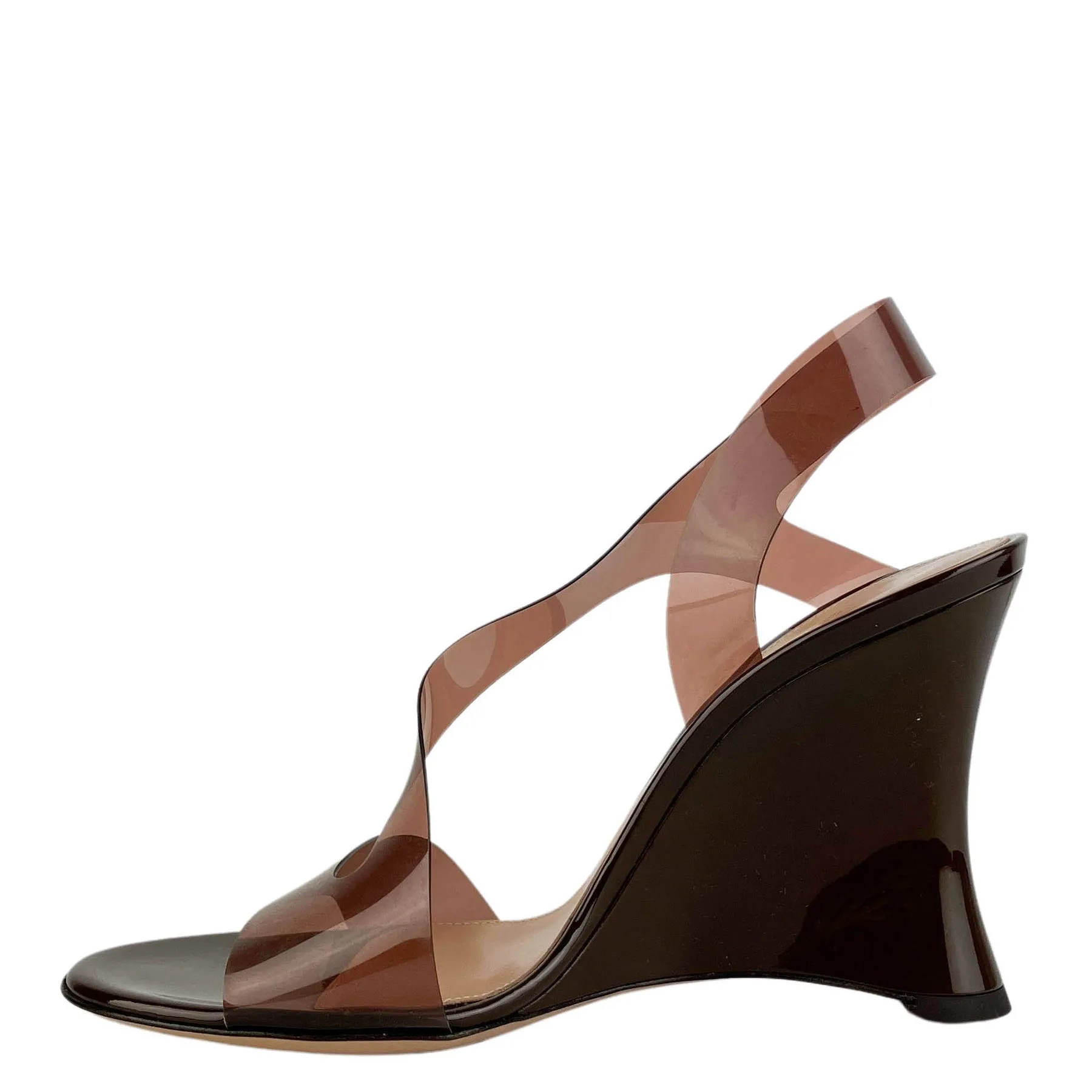 Elegant Gianvito Rossi Glass Brown Transparent Wedge Shoes