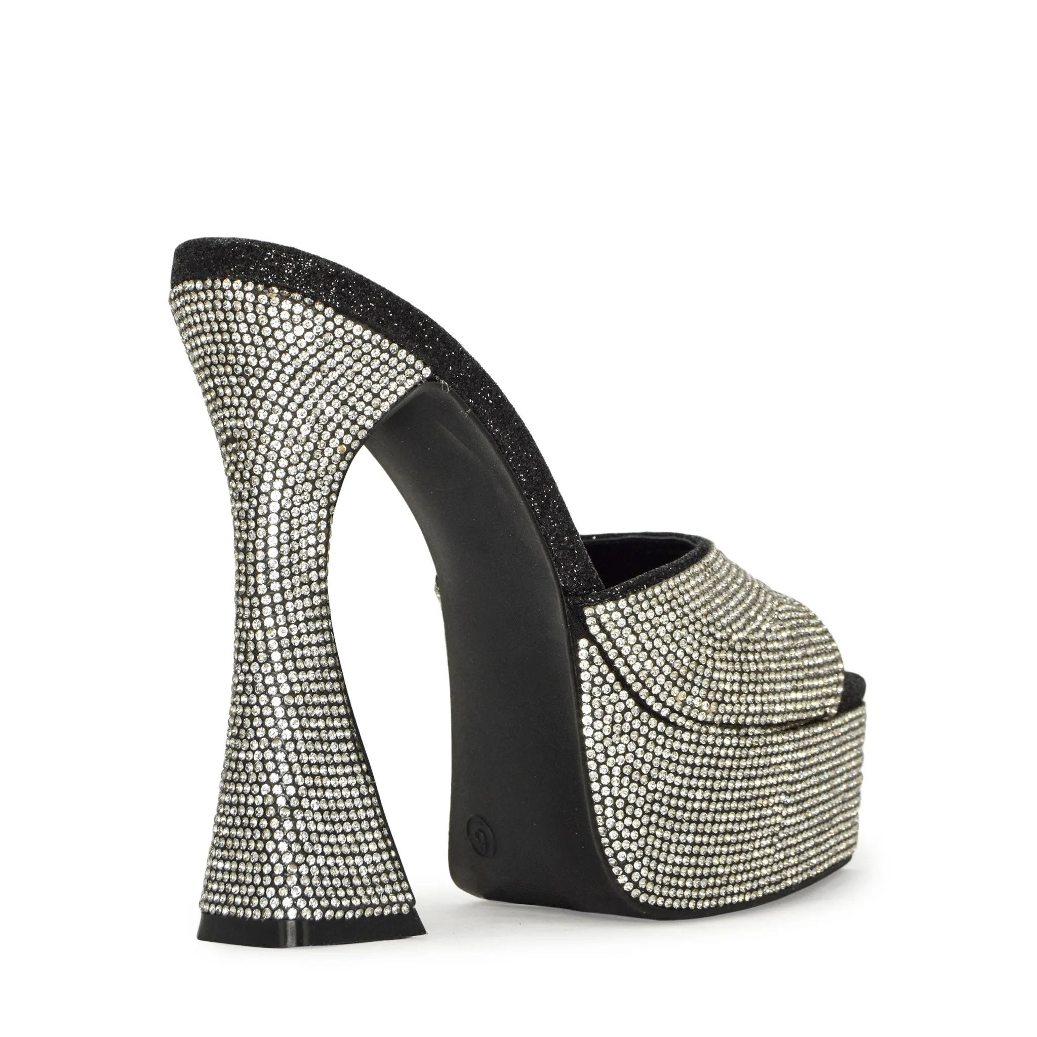 ENVY-14 Rhinestone Square Toe Structural High Heel Mules