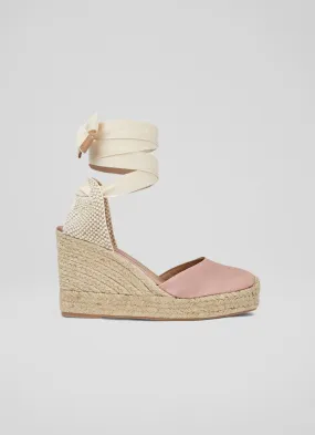 Pink Satin Espadrille Wedges, Pink Esmerelda