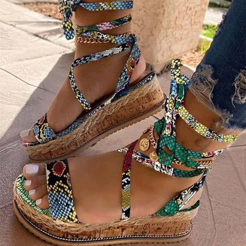 Casual Comfortable Round Bandage Patchwork Wedges Shoes