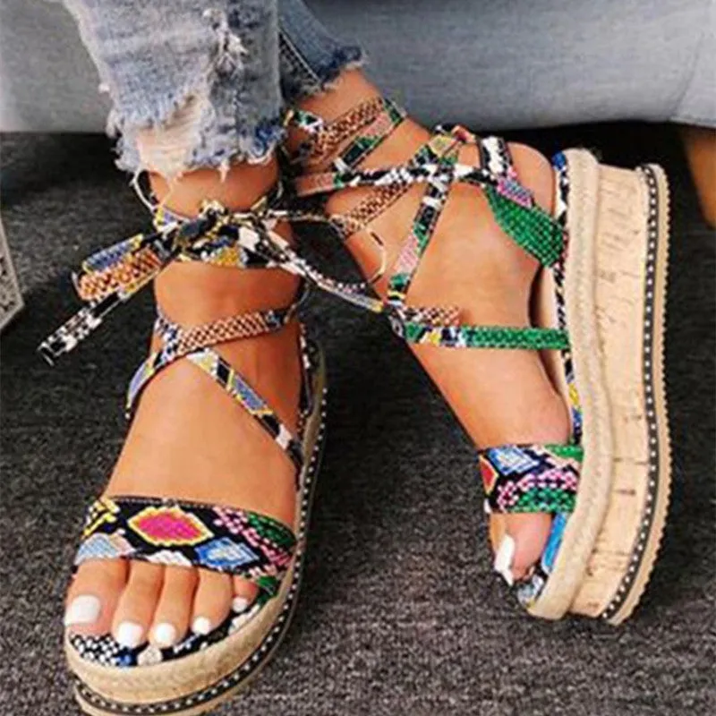 Casual Comfortable Round Bandage Patchwork Wedges Shoes