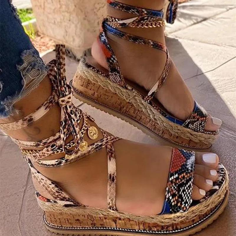 Casual Comfortable Round Bandage Patchwork Wedges Shoes