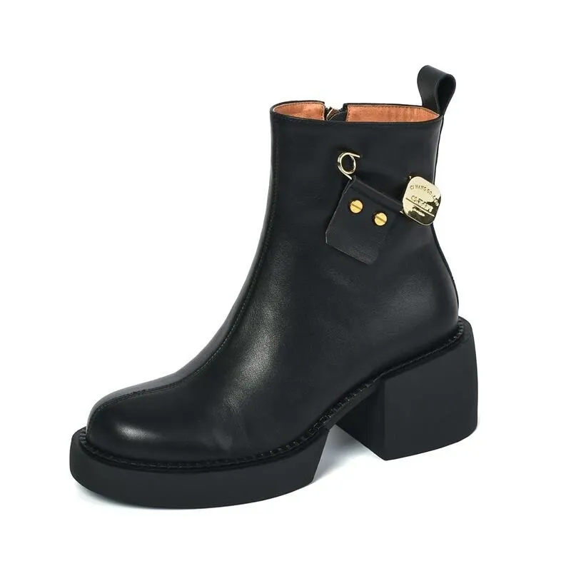 Fashion Thick Bottom Ankle Boots / Soft Genuine Leather Platform Boots for Women