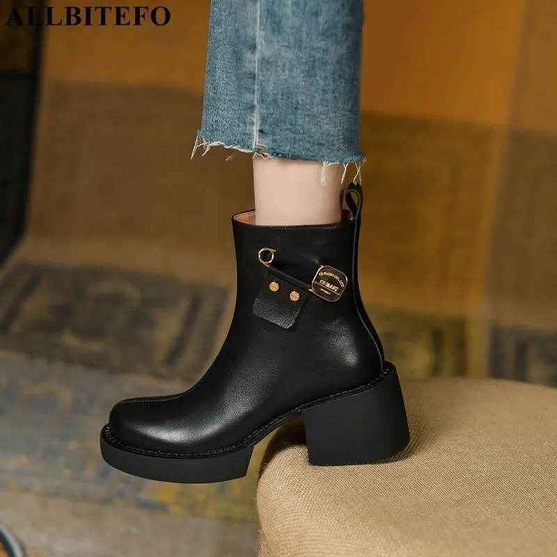 Fashion Thick Bottom Ankle Boots / Soft Genuine Leather Platform Boots for Women