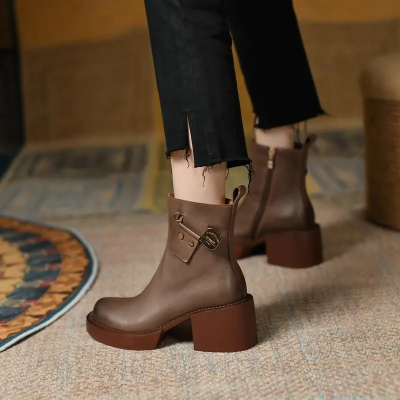 Fashion Thick Bottom Ankle Boots / Soft Genuine Leather Platform Boots for Women