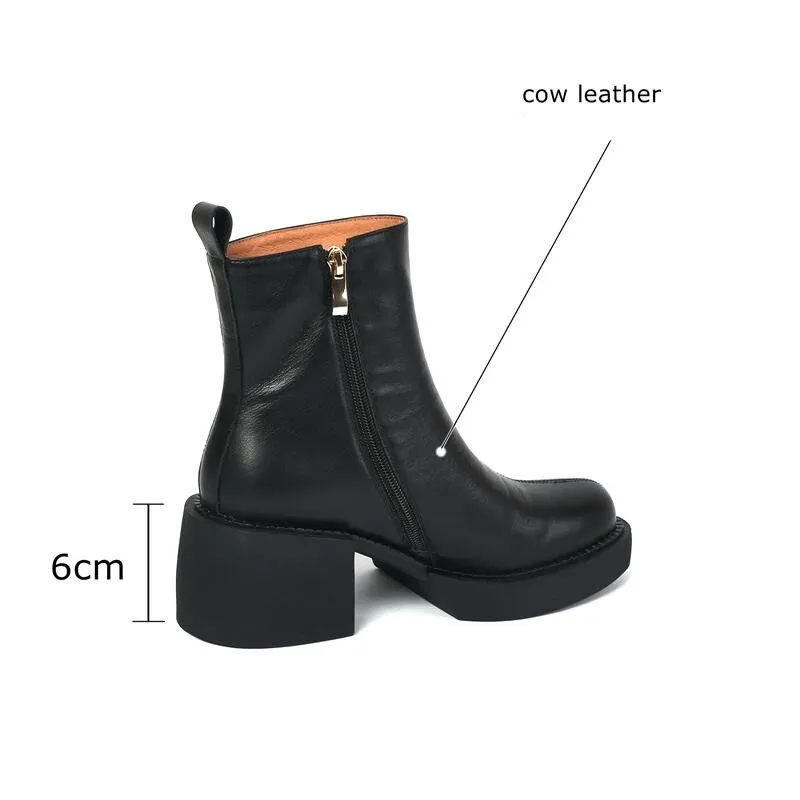 Fashion Thick Bottom Ankle Boots / Soft Genuine Leather Platform Boots for Women