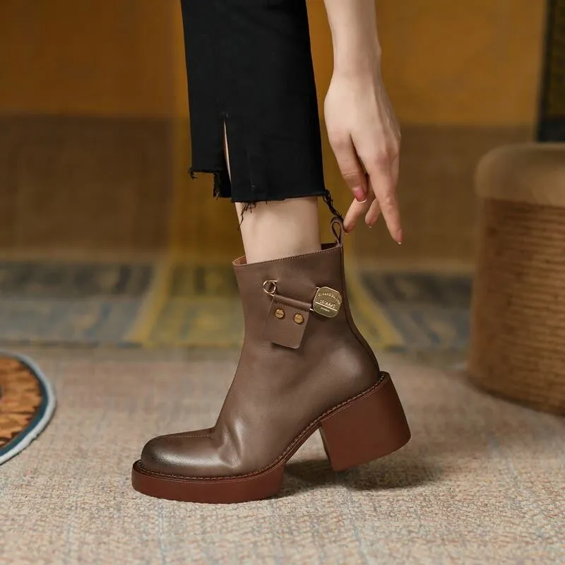 Fashion Thick Bottom Ankle Boots / Soft Genuine Leather Platform Boots for Women