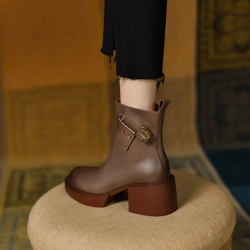 Fashion Thick Bottom Ankle Boots / Soft Genuine Leather Platform Boots for Women