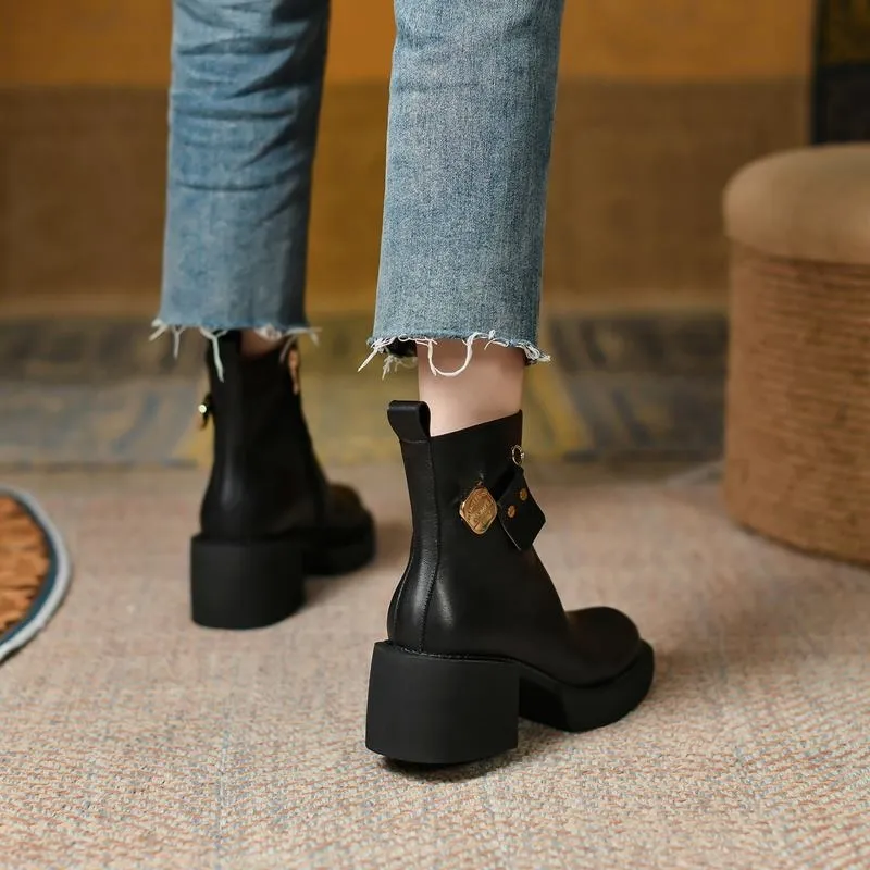 Fashion Thick Bottom Ankle Boots / Soft Genuine Leather Platform Boots for Women