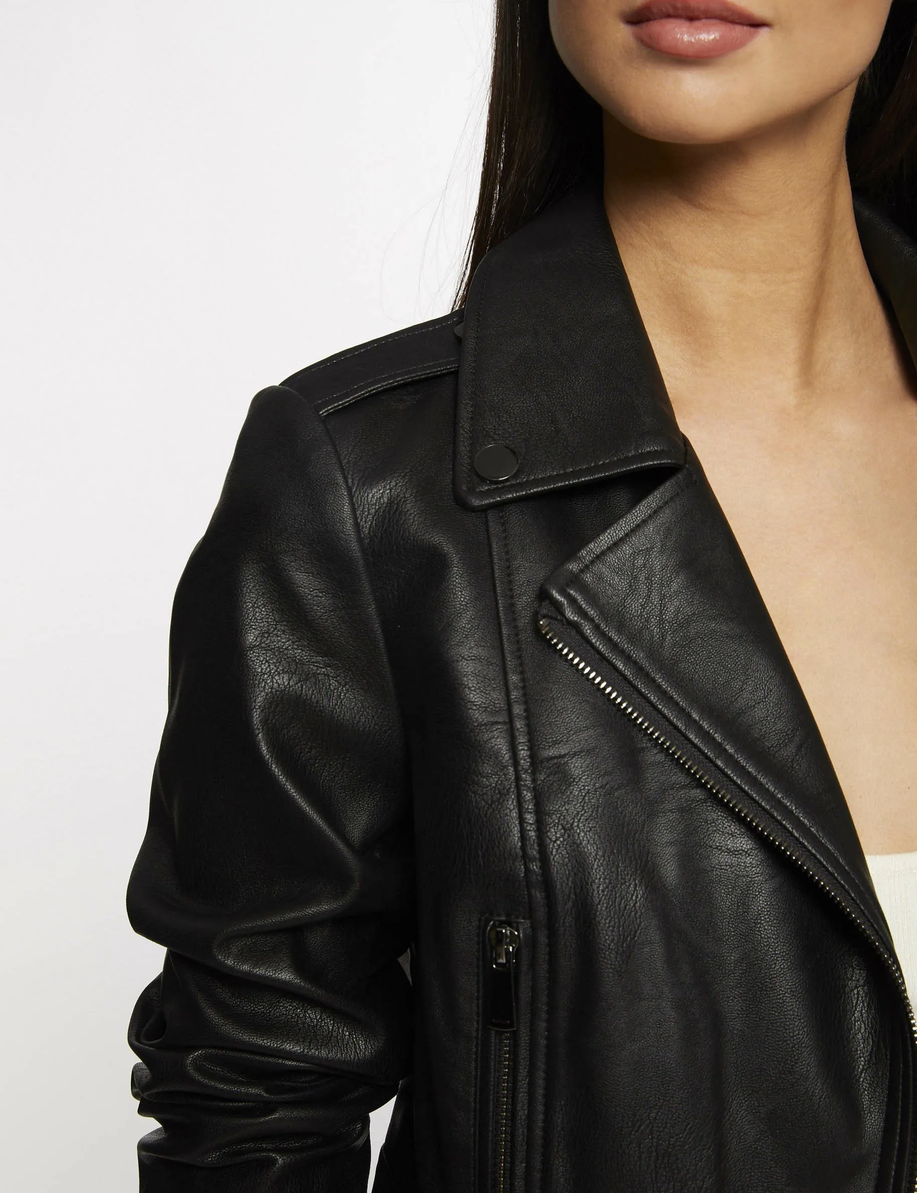 Faux leather straight zipped jacket black women