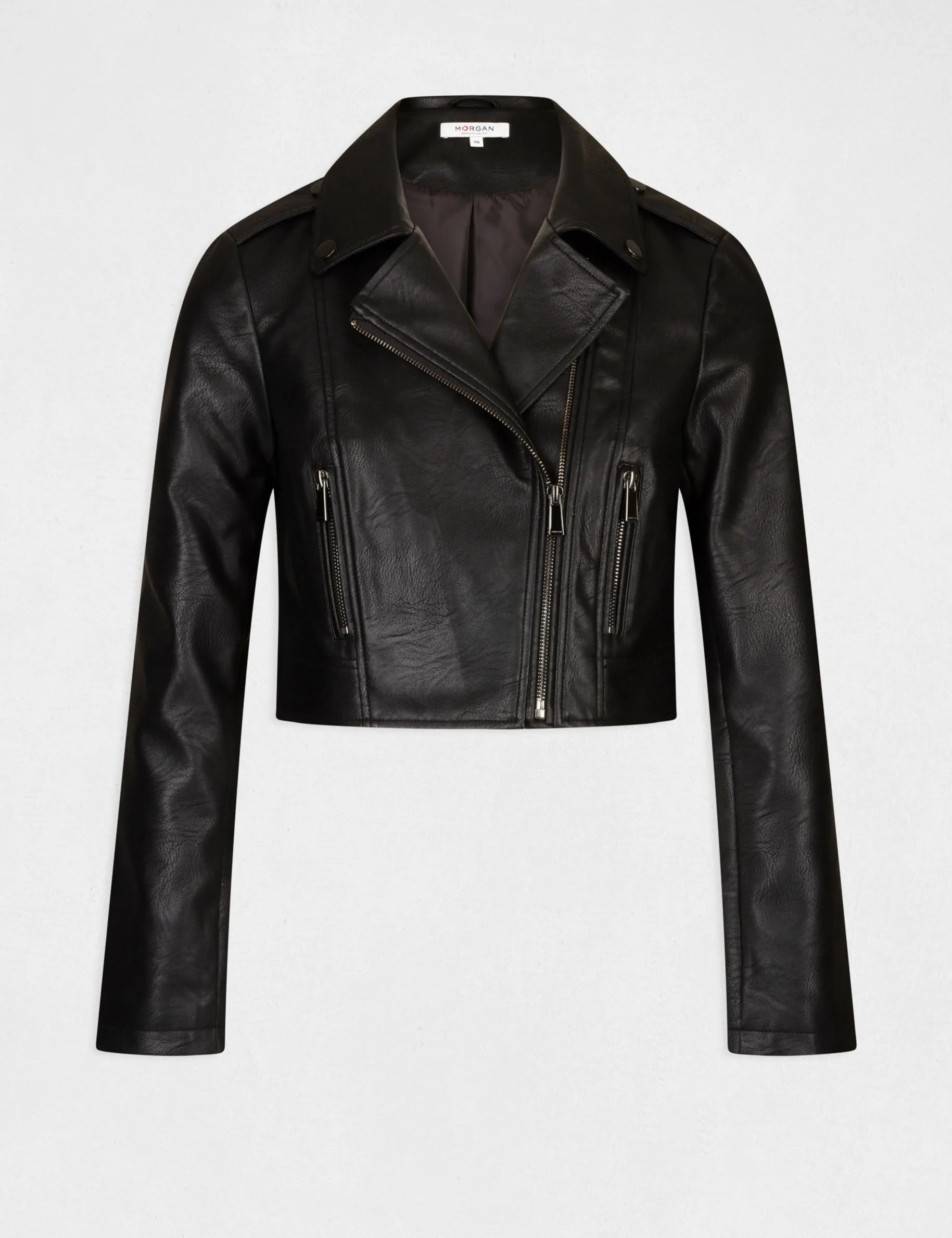 Faux leather straight zipped jacket black women