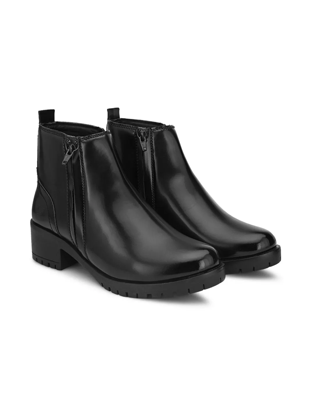 FENTACIA Women Black Double Zip Solid Boots