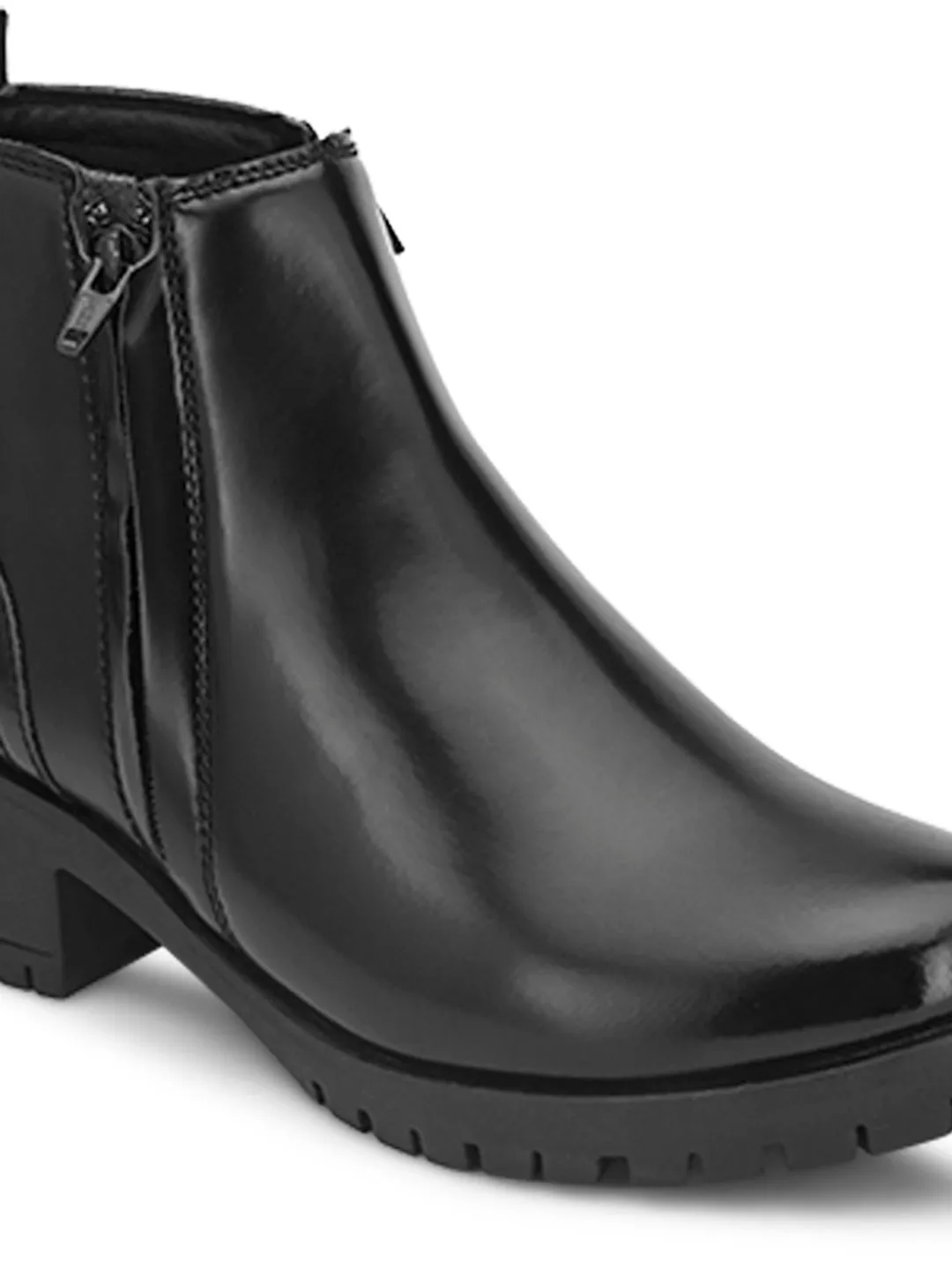 FENTACIA Women Black Double Zip Solid Boots