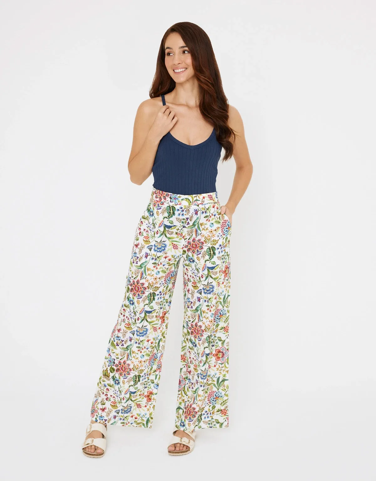 Floral Print Long Trousers - Astrolyn