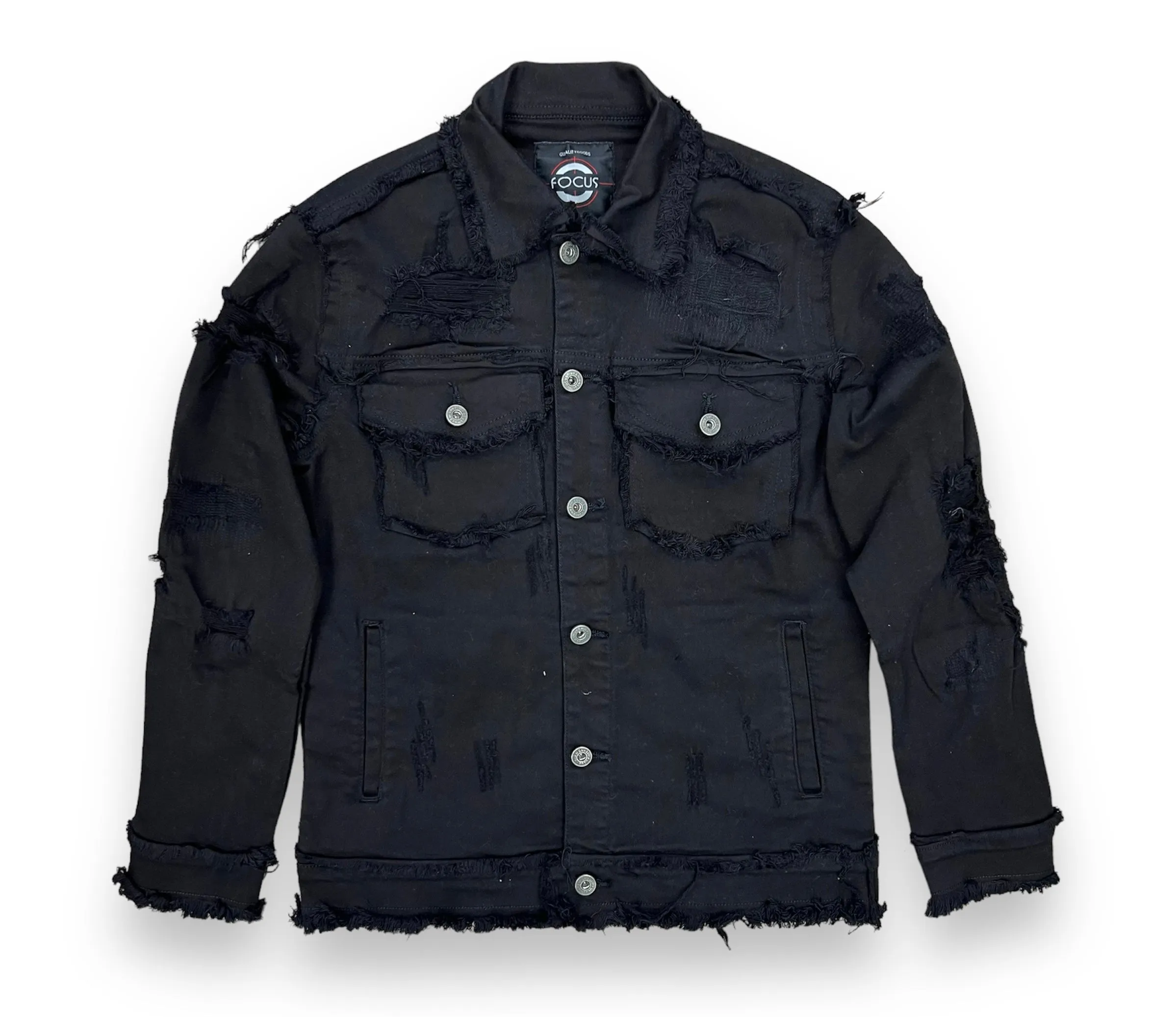 Focus Denim Heavy Dstrssd Black Denim Jacket