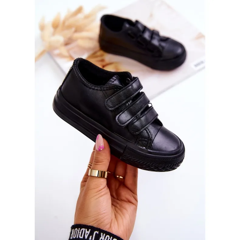 FR1 Children's Leather Sneakers Sneakers With Velcro Black Foster