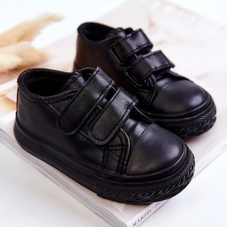 FR1 Children's Leather Sneakers Sneakers With Velcro Black Foster