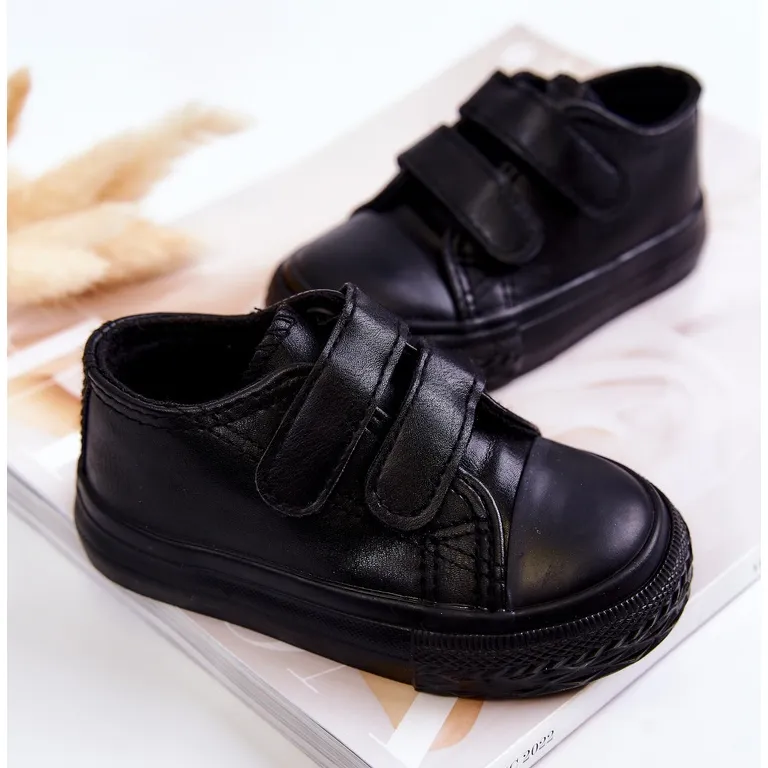 FR1 Children's Leather Sneakers Sneakers With Velcro Black Foster