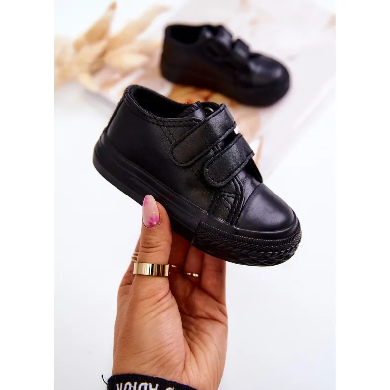 FR1 Children's Leather Sneakers Sneakers With Velcro Black Foster